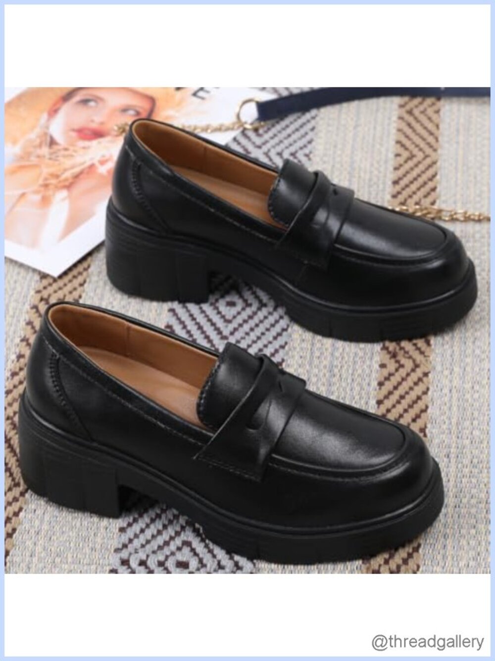 Penny Loafers Slip On Chunky Platform Heel Leather Women's Shoes - Picture 5 of 6